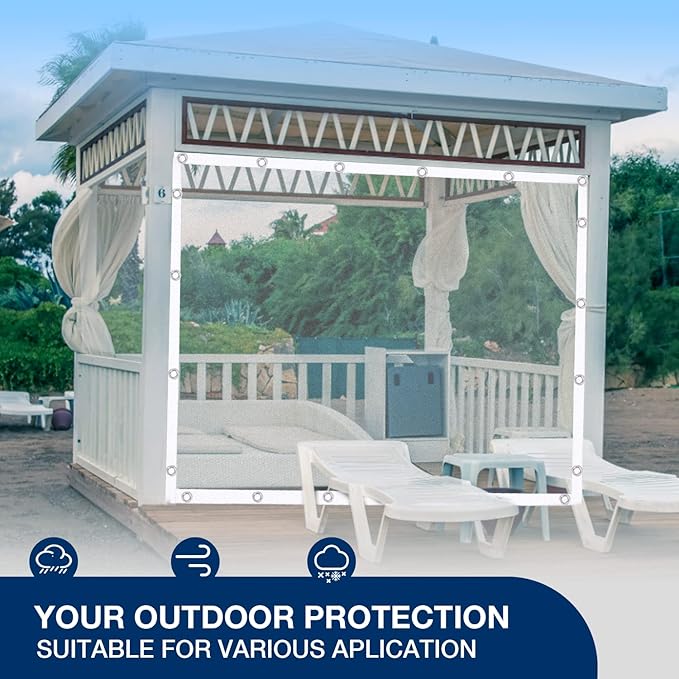 Clear Tarp 6' x 8', 15 OZ Clear Vinyl PVC Tarp Waterproof Tarpaulin 100% Transparent PVC Tarps Upgrade to Double The Cold Resistance-Temperature from -5°F to 140°F