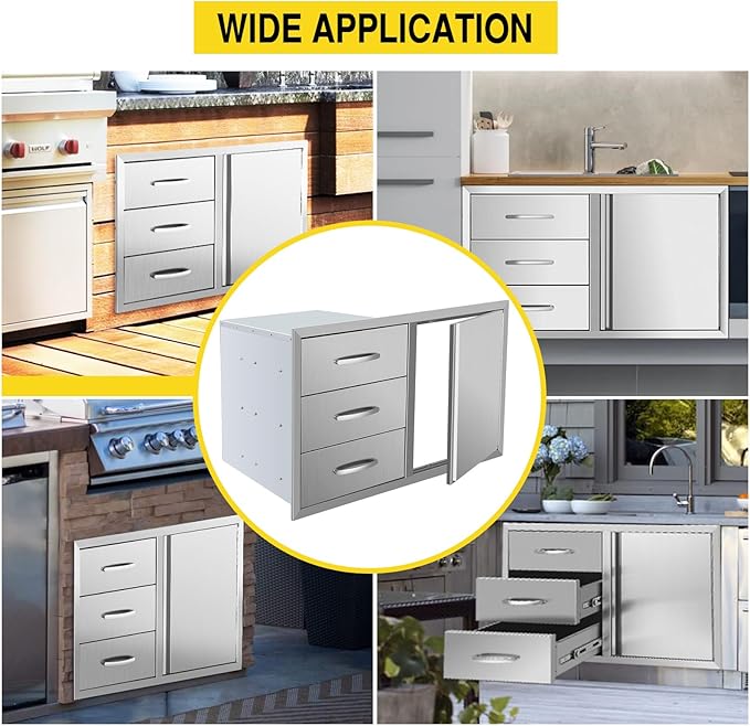 Outdoor Kitchen Drawer Combo, BBQ Access Door Drawers Combo With Stainless Steel, Perfect For BBQ Grill Station Outdoor Kitchen Storage Cabinet,G3