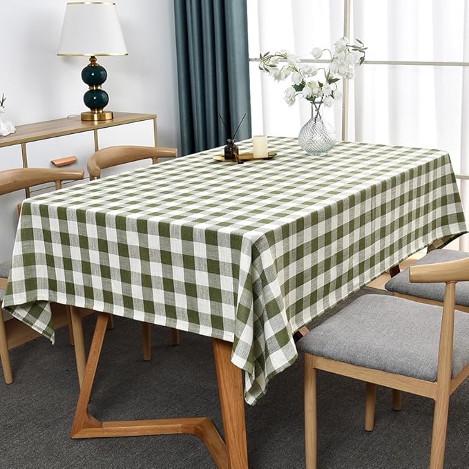 Gingham Tablecloth Rectangle Table Cloth Heavy Duty Cotton Checkered Table Cover for Spring Picnic Kitchen Dining(C-Sage Green, 52x52 inch)