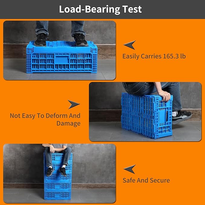 Collapsible Storage Bin Containe,52 Liter Transferheavy duty plastic storage box,blue milk crates heavy duty Transit storage of various items (1)