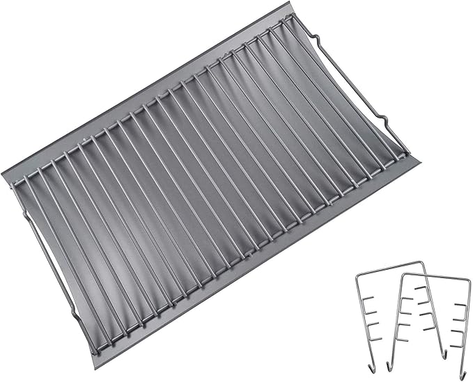 LS'BABQ 20" Ash Pan Charcoal Grill Replacement Parts with 2 PCS Fire Grate Hangers for Chargriller 5050, 5072, 5650, 2123 Charcoal Grills, Aluminized Steel for Chargriller MODEL #200157(20.4" x 12.8")