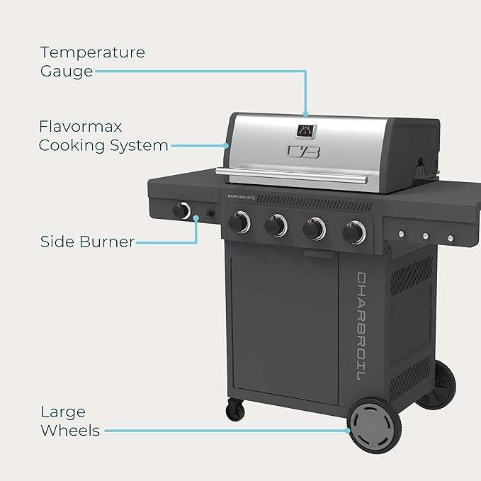 Charbroil Performance Series 4-Burner Gas Grill Cabinet with Side Burner, Gray - 463254025