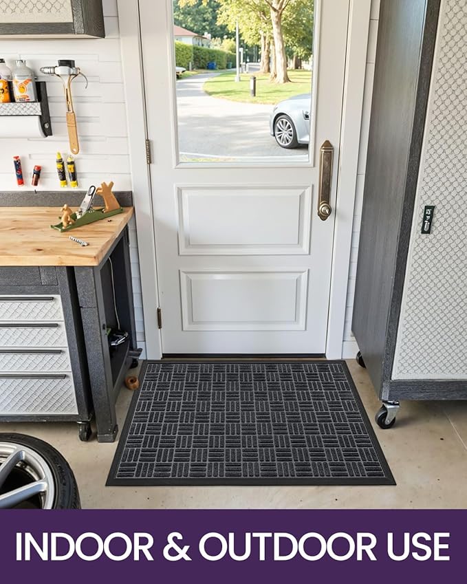 DEXI Front Door Mat Outside Entrance, Rubber Entry Doormat Heavy Duty, Welcome Mats Non Slip for Inside House Floor Entryway Back Doors Exterior Patio, 17x29, Maze Black