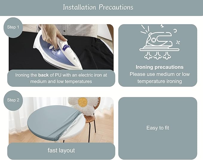 Round Fitted PU Tablecloth with High Elastic Edge 59 Inch Dia Waterproof Oil Proof Table Cloth Anti-Scald Stain-Resistant Wipeable Table Cover for Indoor Outdoor Picnic (Blue,59" Dia)