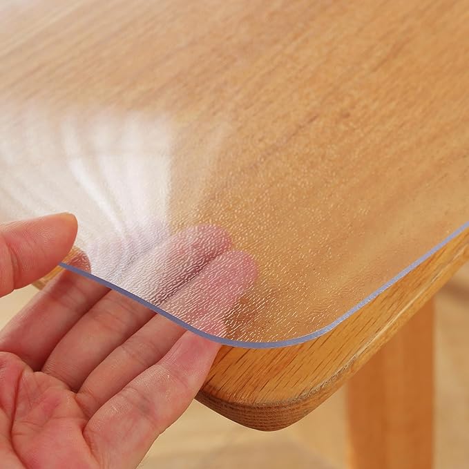 Frosted Clear Table Protector 24 x 48 Inch, 1.5mm Thick Plastic Table Cover, Waterproof PVC Clear Table Cover Protector, Desk Protector Mat, Writing Desk Pad for Desktop, Coffee & Dining Room Table
