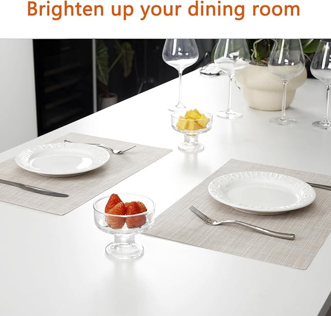 Placemats Set of 8 Washable&Wipeable Place mats for Dining Table Kitchen Indoor Outdoor Table Mats Heat Resistant Non Slip Woven Vinyl Table Placemats (Beige,8PCS)