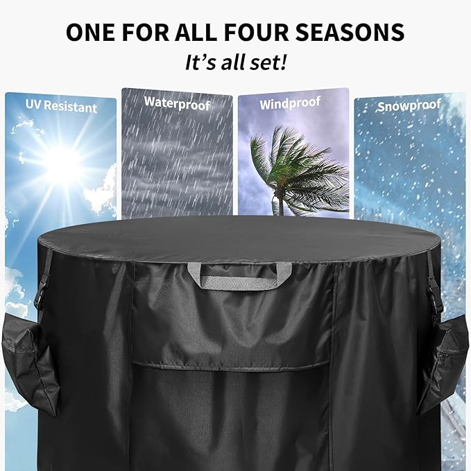 Fire Pit Cover,Heavy-Duty Waterproof Tear-Resistant FirePit Covers Round with Sandbag,Weather and Fade Resistant Fire Pit Cover Round Fits for 33-36 Inch Fire Pit/Table,Black 36" D x 24" H