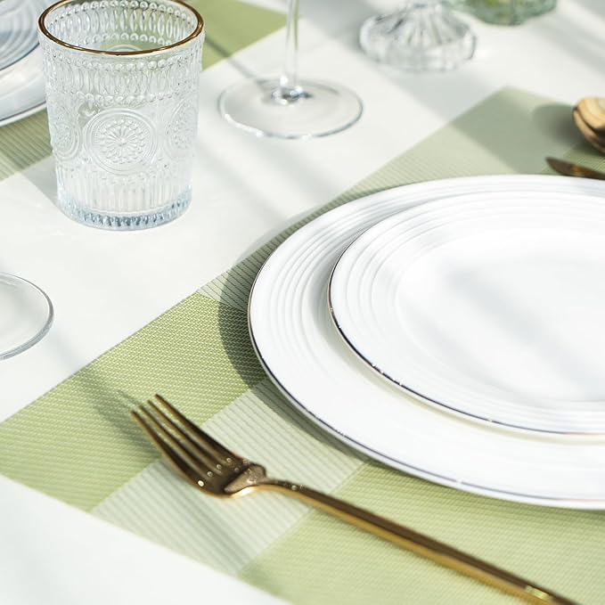 Placemats Set of 12 Vinyl/Plastic Woven Place Mats for Kitchen Table Indoor/Outdoor Washable Placemat Wipeable Dining Table Mats (Green Cube,12)