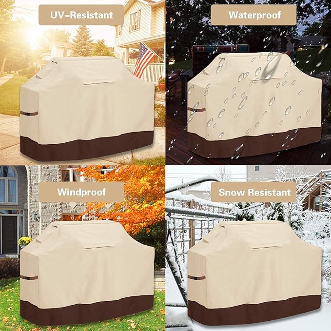 Vailge Grill Cover,48-inch Waterproof BBQ Cover,600D Heavy Duty Gas Grill Cover, UV & Dust & Rip & Fading Resistant,Suitable for Weber, Brinkmann, Char Broil Grills and More,Beige