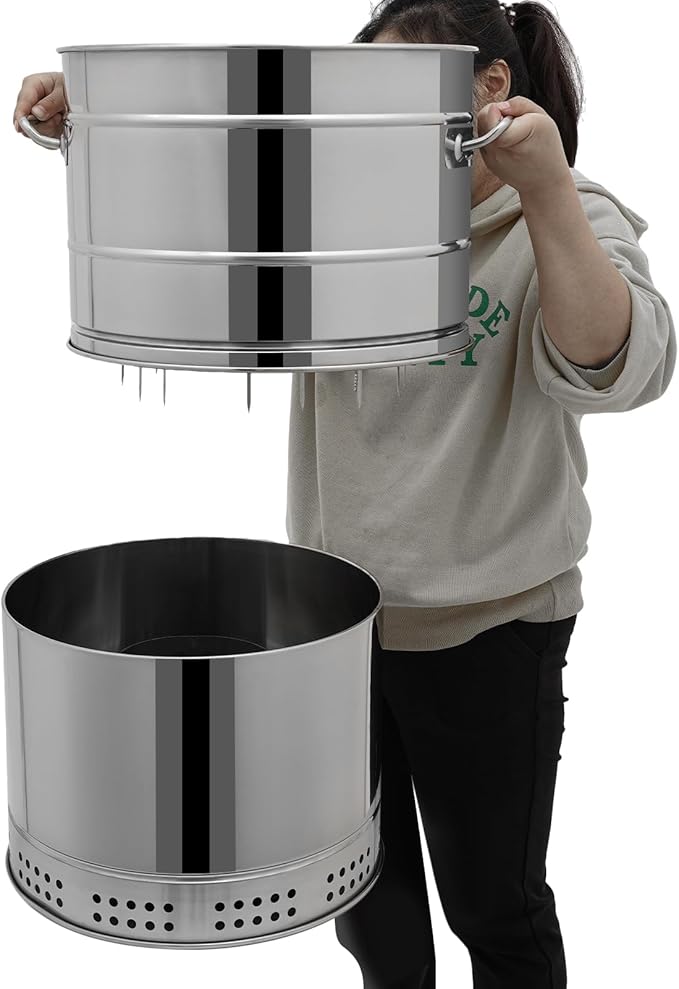 Portable Charcoal Grills, Stainless Steel BBQ Grill Barrel, 360ยฐ Smokeless Barbecue Grill Barrel with 50 Skewers, Oil-Carbon Separation, Vertical Hanging & Net Barbecue, Ash Catching Tray