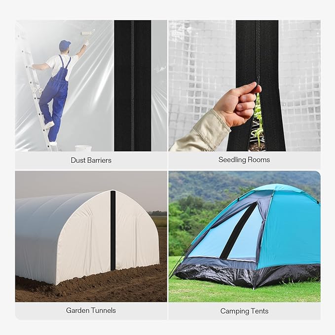 VIVOSUN 2-Pack Self Adhesive Zipper Door for Debris Barriers, 3In. x 7Ft. Peel & Stick, Heavy-Duty & Double-Sided Zipper for Tarp, Greenhouse, Indoor Outdoor Tent, Black