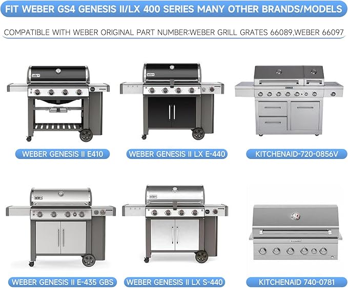 3Pack Stainless Steel Replacement Grill Parts for Weber Genesis 2 GS4 Grates 66089 66097 LX 400 SER GBS S-435, Weber Genesis II E-410, E-435, S-435, SE-410, Kitchen-aid 720-0856V 740-0781