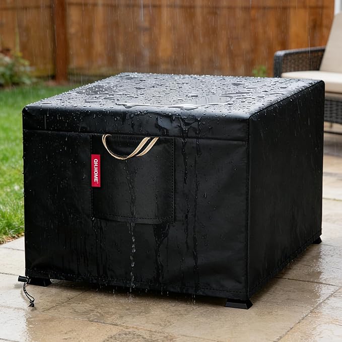 QH.HOME Fire Pit Cover, 28 inch Firepit Covers Square - Heavy Duty Gas Fireplace Fire Pit Table Cover for 26/27/28 inch Propane Fire Pit 28 X 28 inch
