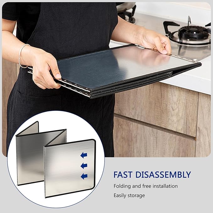 2 Pieces 2 Sided Grease Splatter Guard Foldable Splatter Guard for Stove Stainless Steel Oil Splatter Screens Backsplash for Wall Gas Range Frying Pan Camping(Size:11.8×15.7inches)