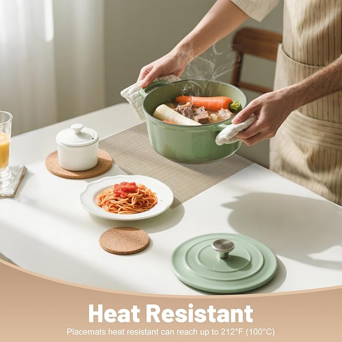 Placemats Set of 12,Non-Slip PVC Weave Table Mats Easy to Clean,Heat Resistant Place Mats for Kitchen Dining Table Decoration Indoor Outdoor,Beige