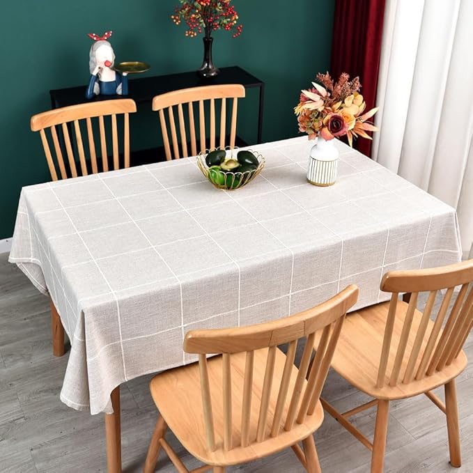Heavy Duty Cotton Table Cloth for Square Table Farmhouse Vintage Tablecloth Washable Rustic Table Cover (Linen, 52''x52'')