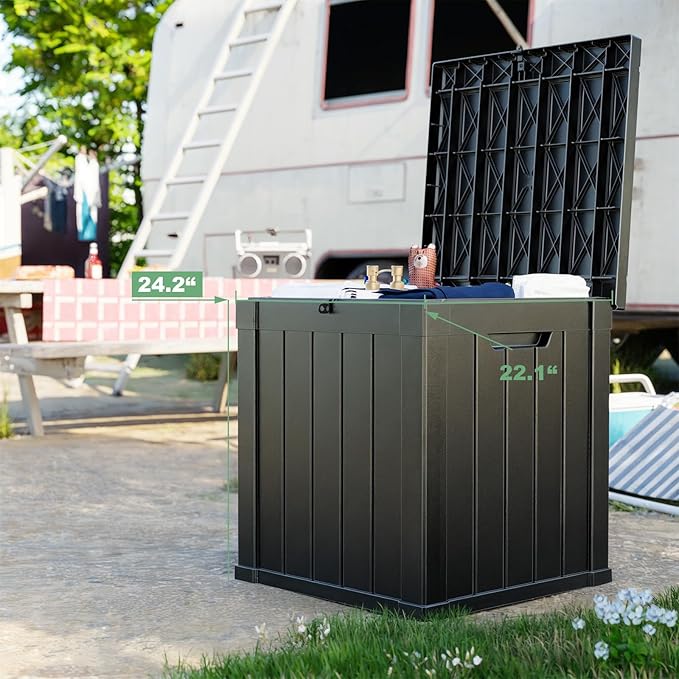 DRATO 50 Gallon Deck Box, Outdoor Storage Box for Patio Cushion, Garden Tools,Waterproof Patio Storage box, Lockable (Black,50 Gallon)