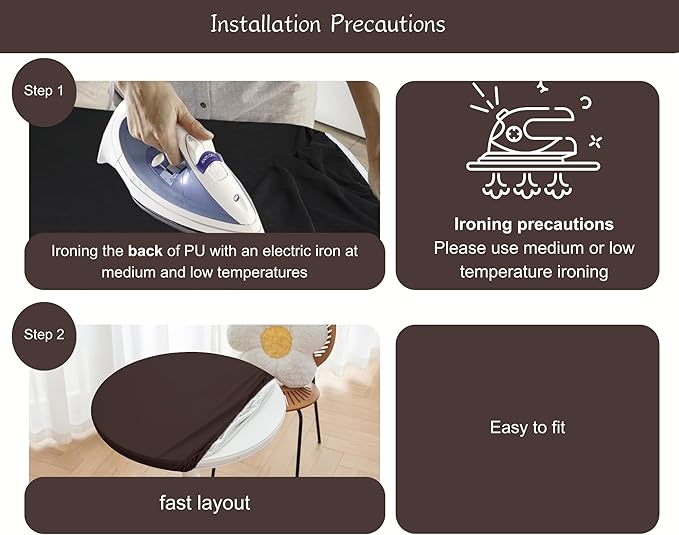 Round Fitted PU Tablecloth with High Elastic Edge 28 Inch Dia Waterproof Oil Proof Table Cloth Anti-Scald Stain-Resistant Wipeable Table Cover for Indoor Outdoor Picnic (Coffee,28" Dia)