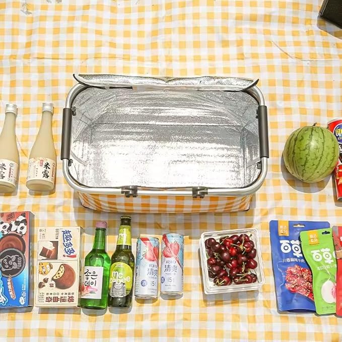 Insulated Picnic Basket Cooler Bag with Leak-Proof Liner, 26L Large Capacity for 12 Adults, Picnic Basket with Sturdy Handles for Outdoor Activities, Travel, Beach, Camping (Yellow)