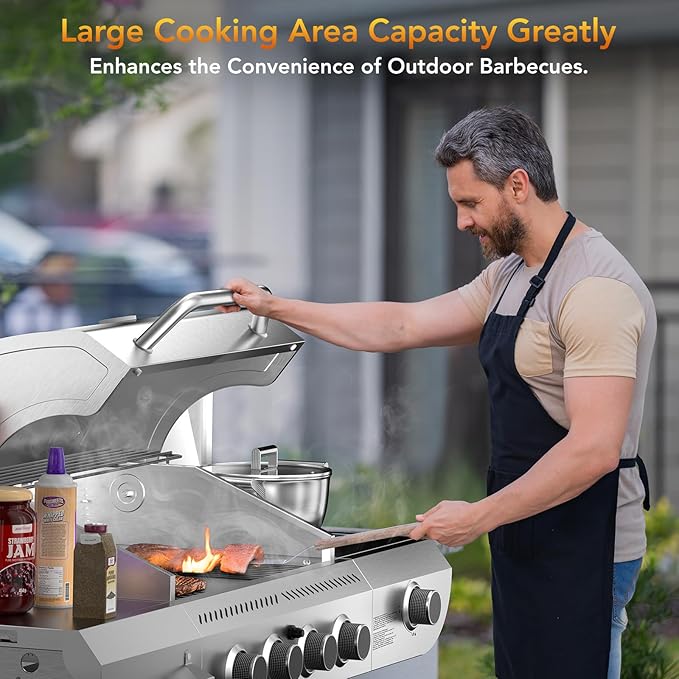 G41 Pro Gas Grill,Heavy-Duty Stainless Steel BBQ Grill,4 Burner Gas Grill with Side Burner,42000 BTU Propane Grill for Outdoor Cooking,Barbecue,Garden and Patio Backyard
