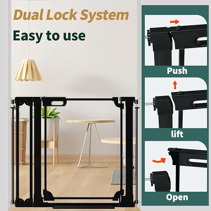 Clear Baby Gate 29.13-37.79" Wide Acrylic Safety Proof Dog Puppy Pet Barrier for Stairs, Transparent Adjustable Pressure Mounted No Drill Auto Close Indoor, Doorways, Hallway,Black