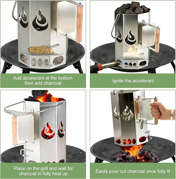 Ember Echo Heavy-Duty XL Charcoal Chimney Starter,Charcoal Starter Chimney Durable Quick-Ignition Grilling Essential for BBQ, Smoker, Pizza Oven, Outdoor Campfire & Fire Pit