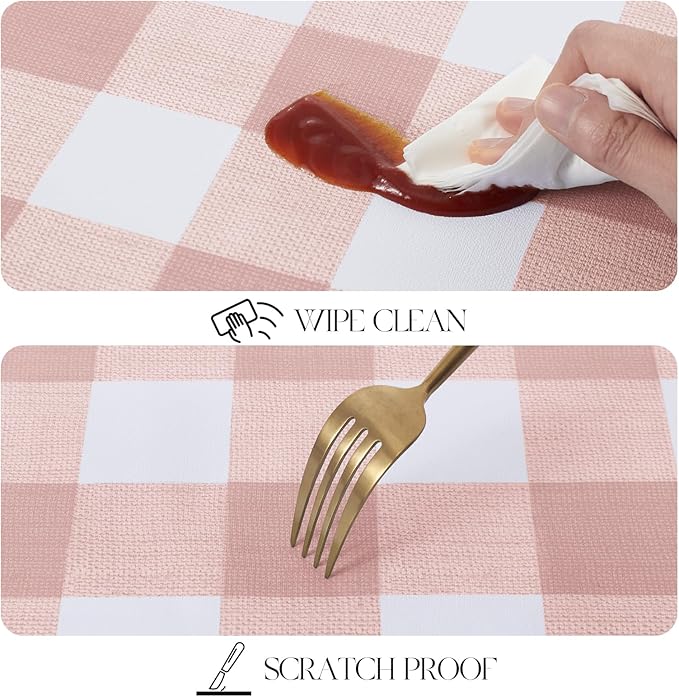 MOSAYT Rectangle Vinyl Tablecloth, 100% Waterproof Buffalo Gingham Plastic Table Cloth, Heavy Duty Wipeable Table Covers for Picnic, Outdoor, Camping - 54 x 108, Pink