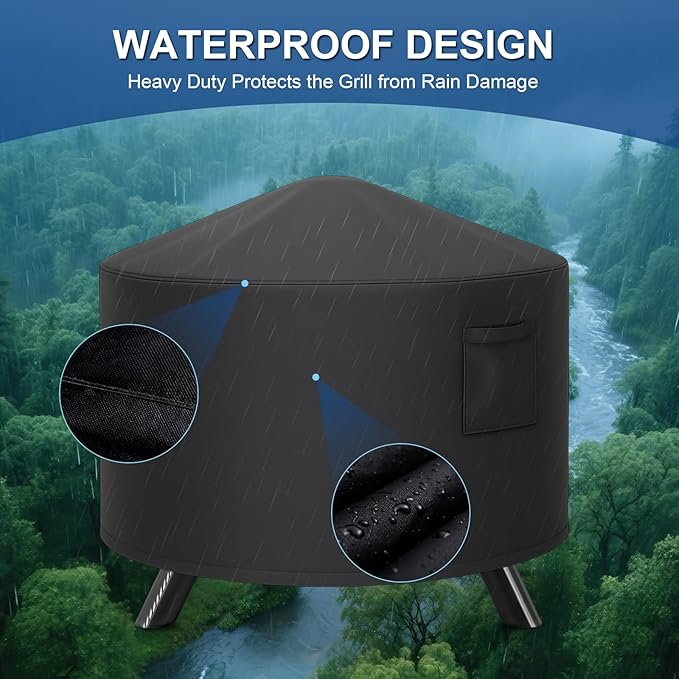 Fire Pit Cover, 34 Inch Round Fire Pit Cover for Wood Burning Fire Pits & Fire Bowl with Spark Screen, Heavy Duty Waterproof with Straps and Built-in Vents, Suit for 30-34 Inch Fire Pit