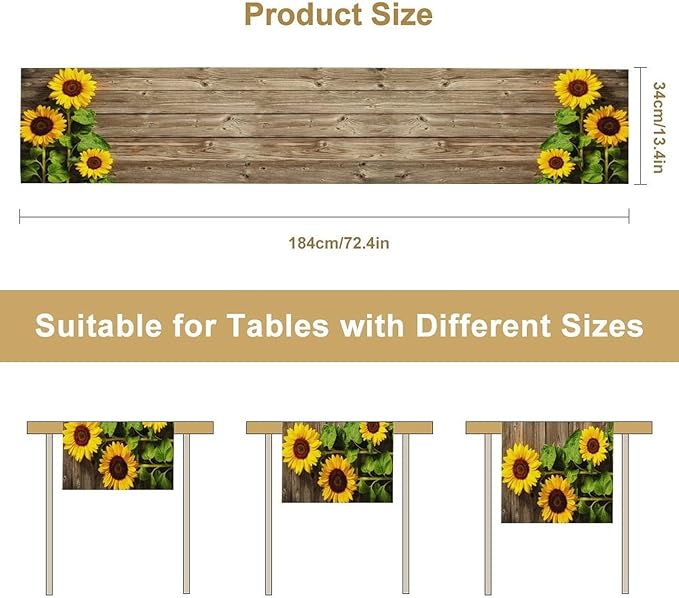 Sunflower Floral Table Runner, Country Farmhouse Vintage Spring Flower Rustic Wooden Plank Kitchen Dining Table Decoration for Indoor Outdoor Home Party Decor, 13x70inch