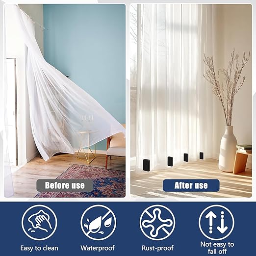32 Pcs Outdoor Curtain Weights, 16 Pairs Upgrade to Heavier Magnetic Drapery Weights, Plastic Wrapped Waterproof Curtain Magnets for Home Decor, Outside Curtain, Tablecloth, Shower Curtains