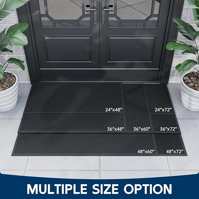 Front Door Mat Outside Entrance, 4' x 3' Heavy Duty Indoor Outdoor Door Mats for Entryway, Trap Dirt Outdoor Doormat Low Profile, Non Slip Welcome Mats for Front Door, Artificial Grass