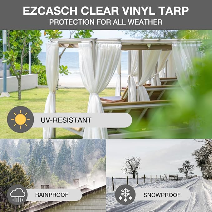 20 Oz Outdoor Vinyl Curtain, Outdoor Clear Panel Curtain, Weather Resistant Outdoor Curtain for Pergola, Porch, Gazebos, with Rustproof Grommets (8'H x 7'W, Dark Gray)