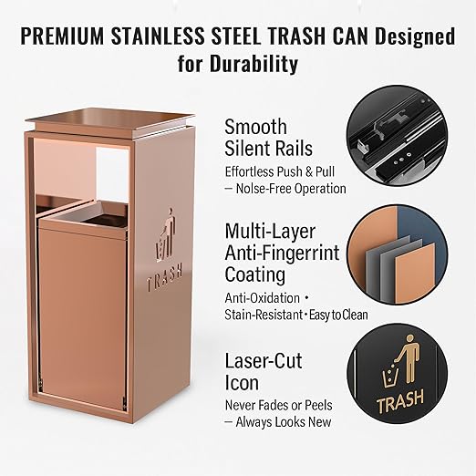 Commercial Trash Can - 42L Heavy Duty Stainless Steel Garbage Bin with Lid & Liner, Fingerprint-Resistant Indoor Outdoor Waste Container for Restaurant,Hotel,Shopping mall,13"x13"x30"