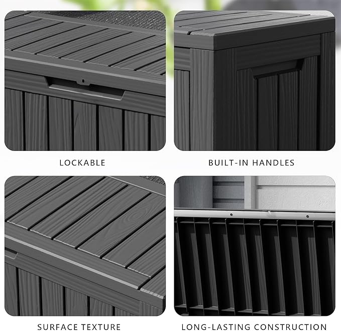80 Gallon Waterproof Resin Deck Box, UV Resistant Outdoor Storage for Garden, Patio, Porch, Delivery(Black,80 Gallon)