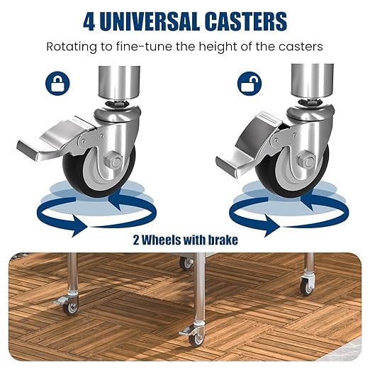 Stainless Steel Table with Wheels 18 x 36 Inches Metal Prep Table with Backsplash & Caster, Adjustable Undershelf for Commercial Kitchen, Outdoor, Restaurant, Hotel & Garage