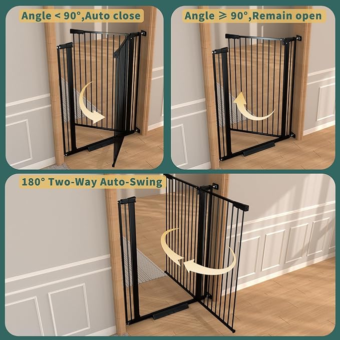 40.55" Tall 1.37" Ultra Narrow Spacing Dogs Pets Baby Gate for Doorway Safety Proof Indoor 61.61-69.48" Extra Wide Puppy Pressure Mounted No Drill Walk Through Black Metal Hallway