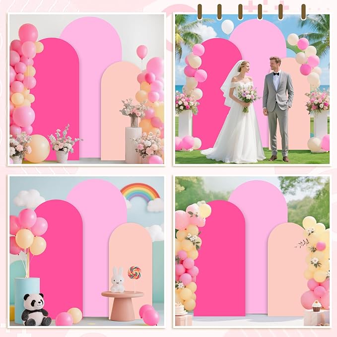 MODFUNS Colorful Arch Backdrop Cover Pink Fuchsia Rose Spandex Arch Cover Set of 3 4&5&6ft Fitted Backdrop Covers Wedding Arch Stand Covers for Banquet Reception Bridal Shower Party Decor