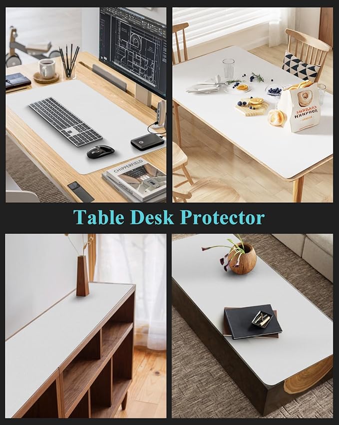 Pure White Plastic Table Cover Protector, 36" x 54" Waterproof Easy Flat PVC Desk Pad Mat, 1.5mm Thick Rectangle Vinyl Table Top Protector for Dining Room Table, Office, Dresser