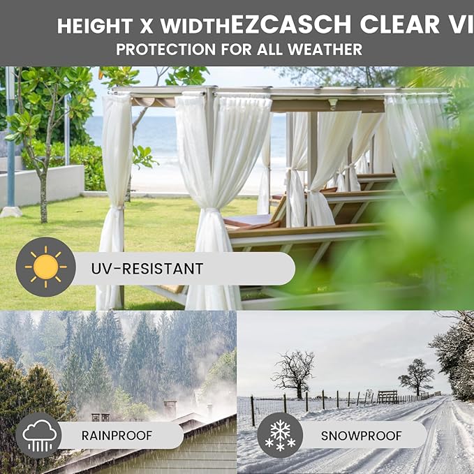20 Oz Outdoor Vinyl Curtain with Double Sided Zip, Outdoor Clear Panel Curtain, Weather Resistant Outdoor Curtain for Pergola, Porch, Gazebos, with Rustproof Grommets (8'H x 7'W, Dark Gray)