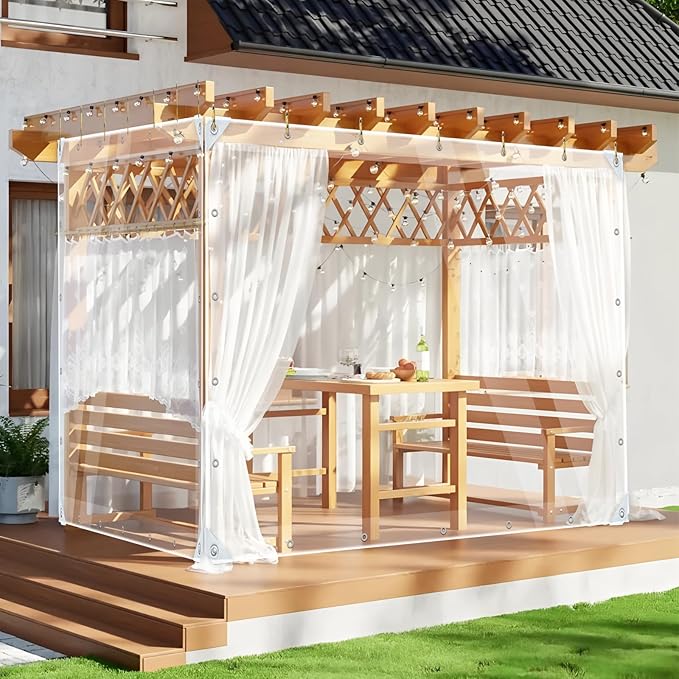 Clear Tarps Heavy Duty PVC, Transparent Tarp Durable Waterproof Dustproof Windproof, Tarpaulin with Grommets & Ropes for Greenhouse, Patio, Garden, Pavilion, Chicken, Porch, Outdoor(6' x 10')