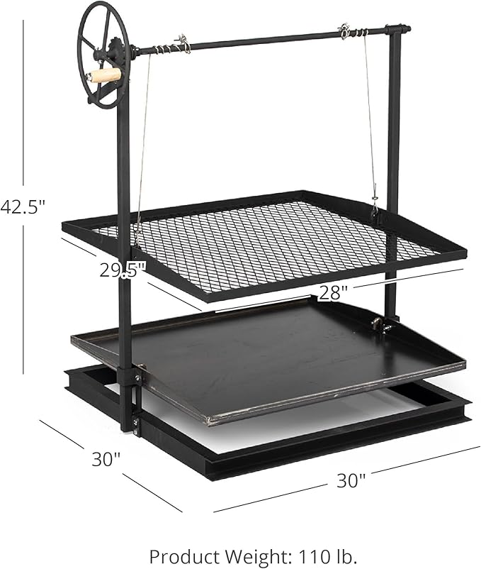 TITAN GREAT OUTDOORS Ash & Ember Adjustable Campfire Asado Grate and Griddle, Open Flame Adjustable Wood Cooking Surface