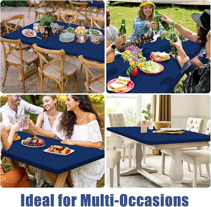 Spandex 6 Foot Rectangle Table Cloth 6 Pack, Elastic Fitted Tablecloths for Picnic, Stretch Washable Patio Table Cover for Outdoor, Camping, Banquet and Parties (Navy, 30"x72")