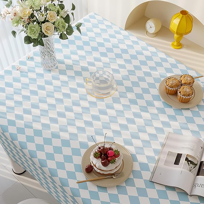 Rectangle Table Cloth,100% Waterproof Tablecloth Oil Proof Spill Proof Vinyl Table Cloth, Wipe Clean Plastic Table Cover for Dining, Camping, Indoor and Outdoor 52" x 70",Blue Checkered