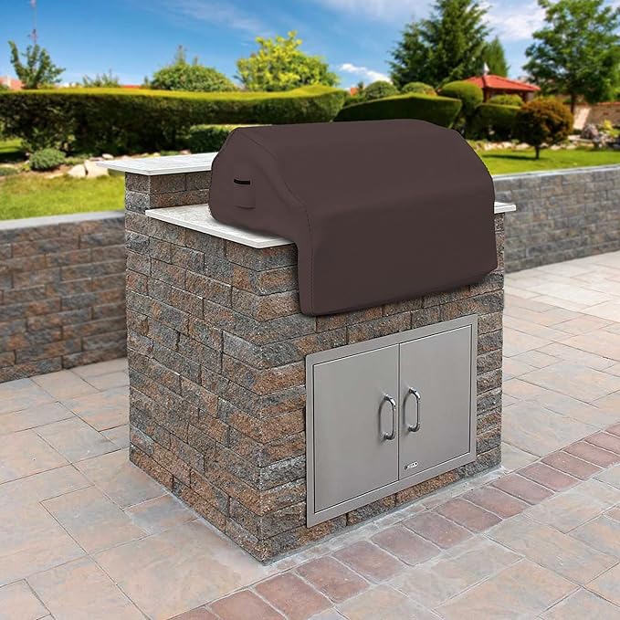 Covers & all Built-in Outdoor Grill Cover, Durable Heavy Duty 18 Oz Waterproof Cover Tuff Material with Air Pocket & Elastic for Snug Fit (36" W x 26" D x 24" H inches, Coffee)