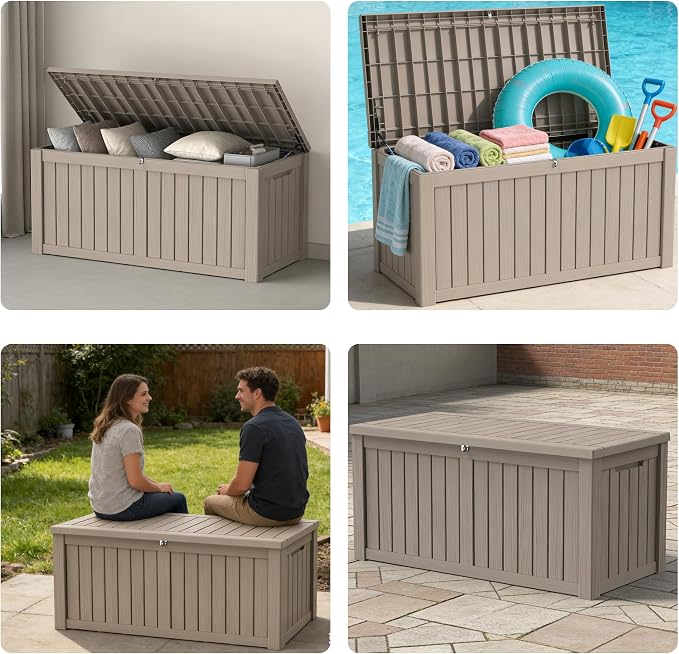150 Gallon Outdoor Storage Box Resin Deck Box All Weather Waterproof Large - Image 8