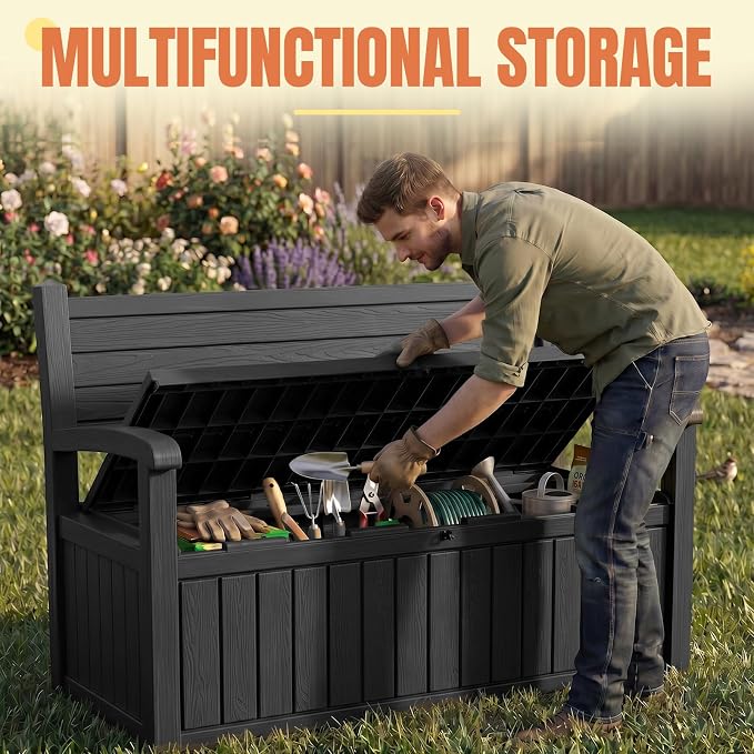 Storage Bench Outdoor Deck Box, 100 Gallon Lockable Patio Furniture | - Image 7