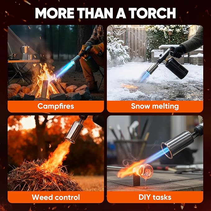 Propane Torch - 3272°F High Heat Torch Gun with Adjustable Flame & Safety Lock, for BBQ Grilling, Charcoal Ignition, Cooking and DIY Projects (2 Packs)