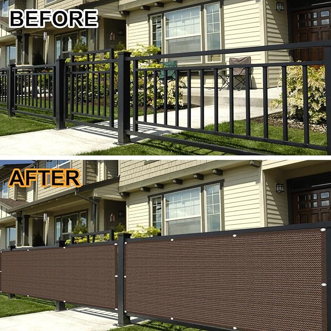 Eden's Decor Balcony Privacy Screen Brown 3'x 33' Cover Mesh Windscreen Weather-Resistant UV Protection for Backyard Deck, Patio, Balcony, Pool, Porch, Fence, Railing, Gardening