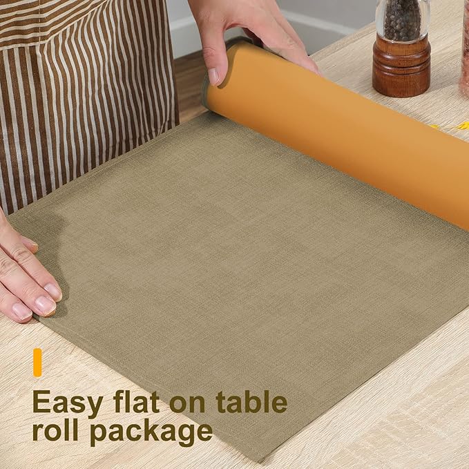 Waterproof Wipeable Table Runner, Thick Farmhouse Table Runner, Dresser Runner, Rustic Table Runner for Kitchen Dining Room, Bedroom, Living Room, Indoor and Outdoor (48'', Camel Brown)