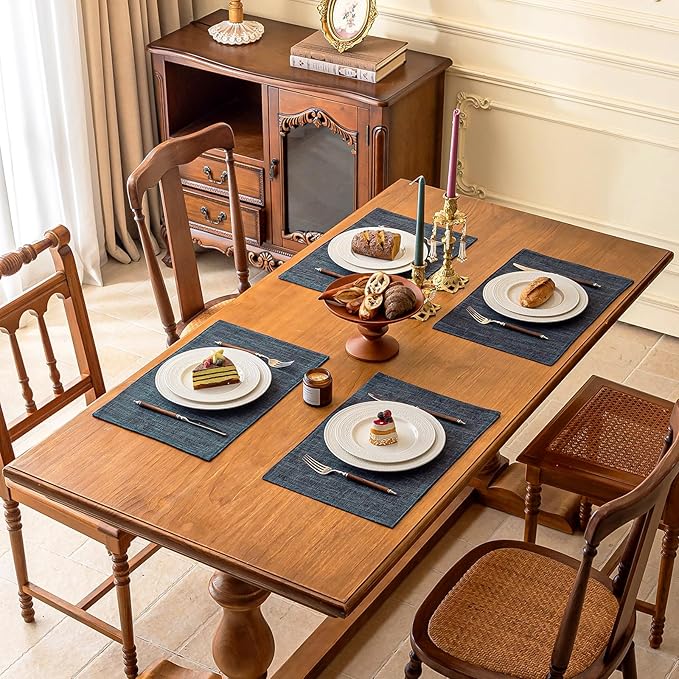 KXN Placemats Set of 4, Dual-Layer Thickened Faux Linen Table Mats, Heat Resistant & Wrinkle-Free, Machine Washable Cloth Place Mats for Kitchen Dining Indoor Outdoor (Dark Gray)